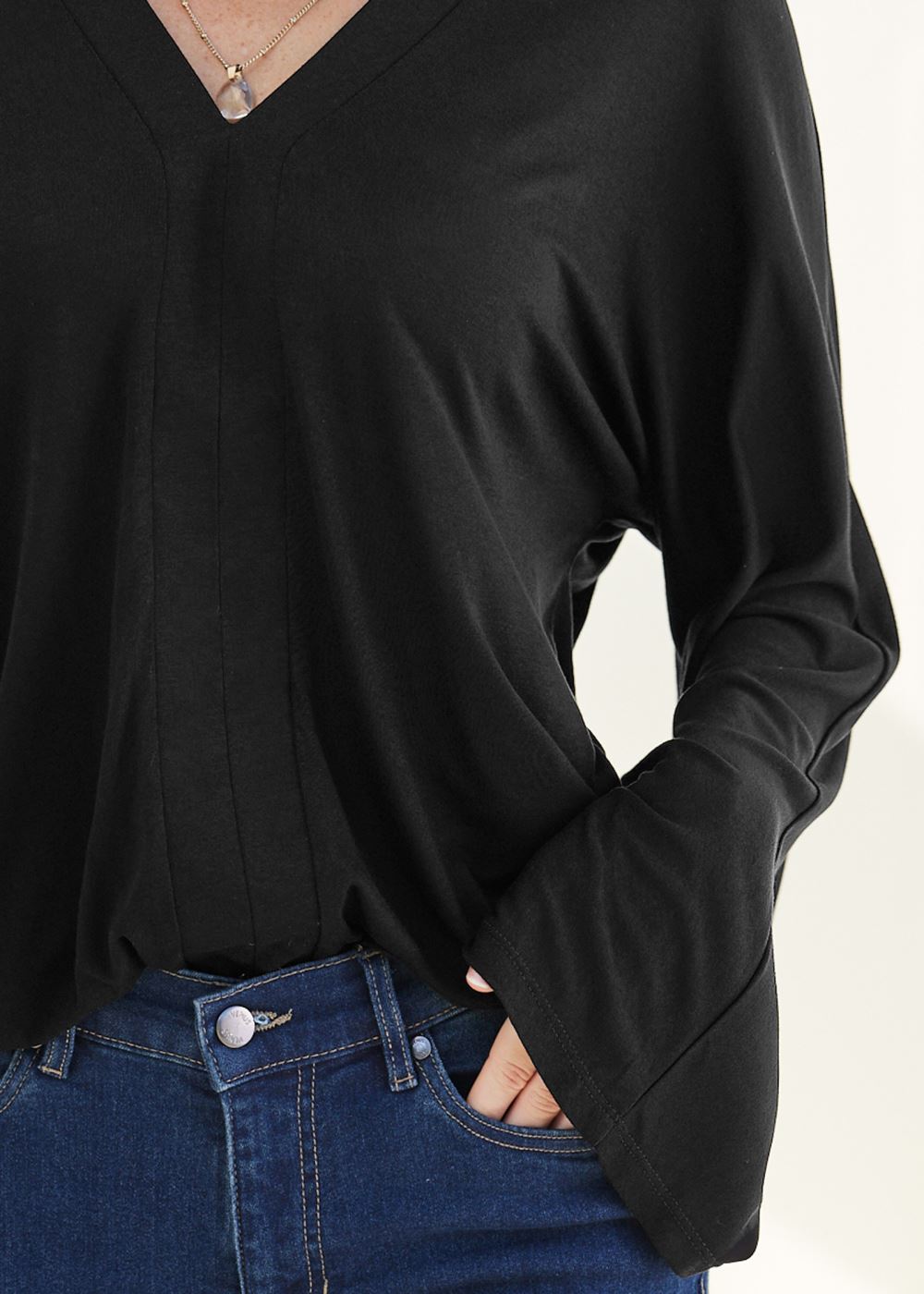 Venus Banded Hem Top in Black