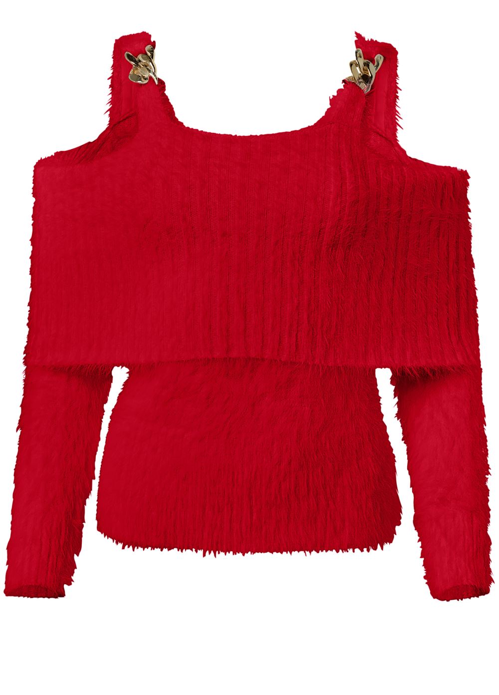 Venus VENUS | Chain Detail Cold-Shoulder Sweater in Red