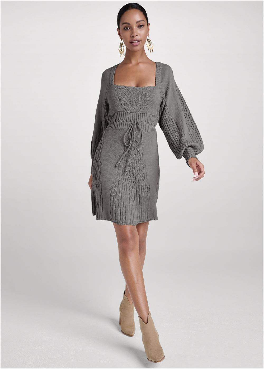 Venus Balloon Sleeve Sweater Dress - Heather Grey