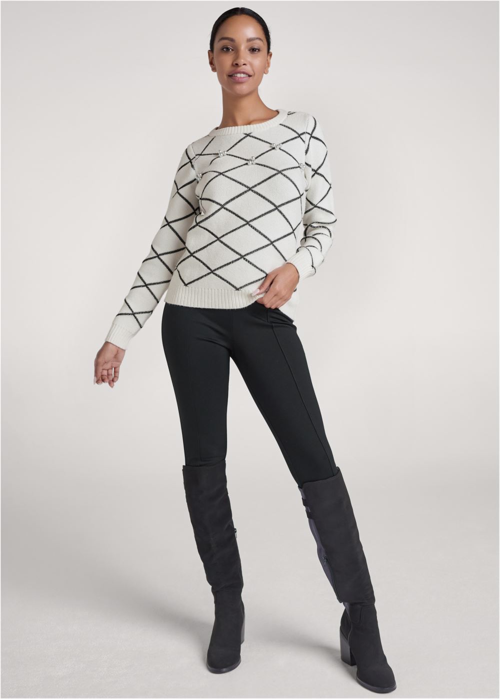 Venus VENUS | Pearl Embellished Sweater in White Multi