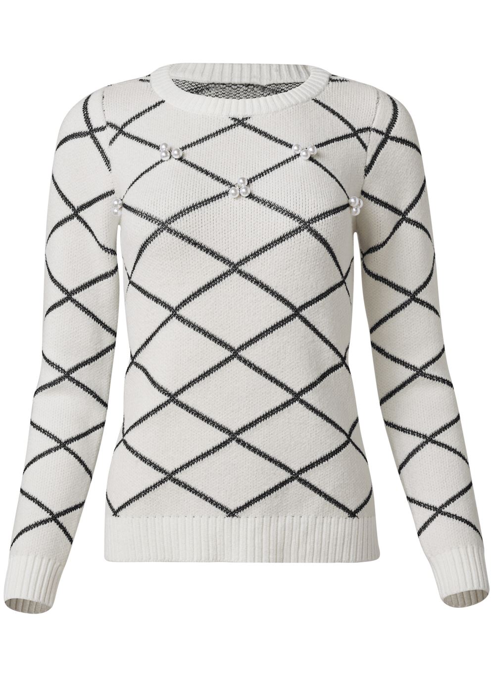 Venus VENUS | Pearl Embellished Sweater in White Multi
