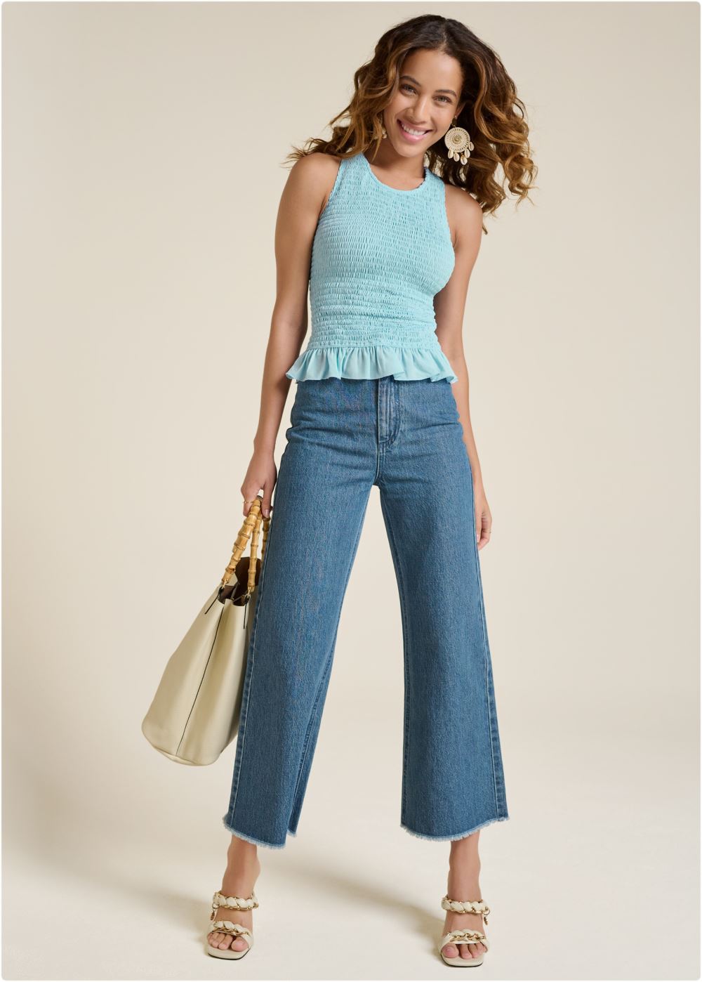 Venus Smocked Tie-Back Halter Top in Light Blue