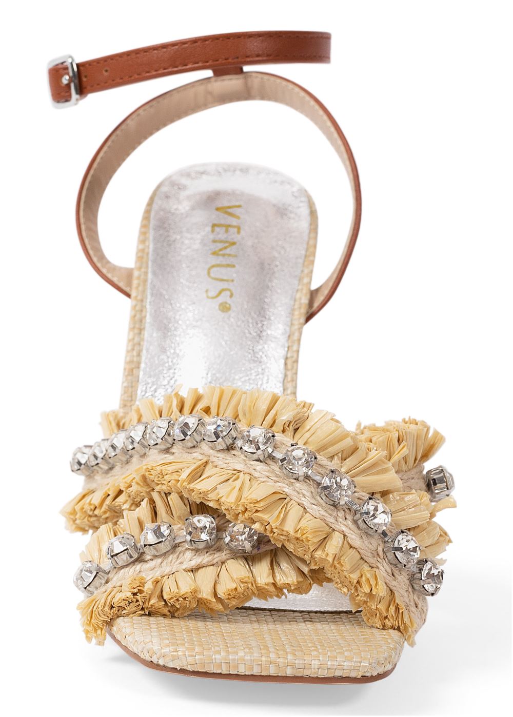 Venus Raffia Strappy Jewel Sandals in Natural Multi