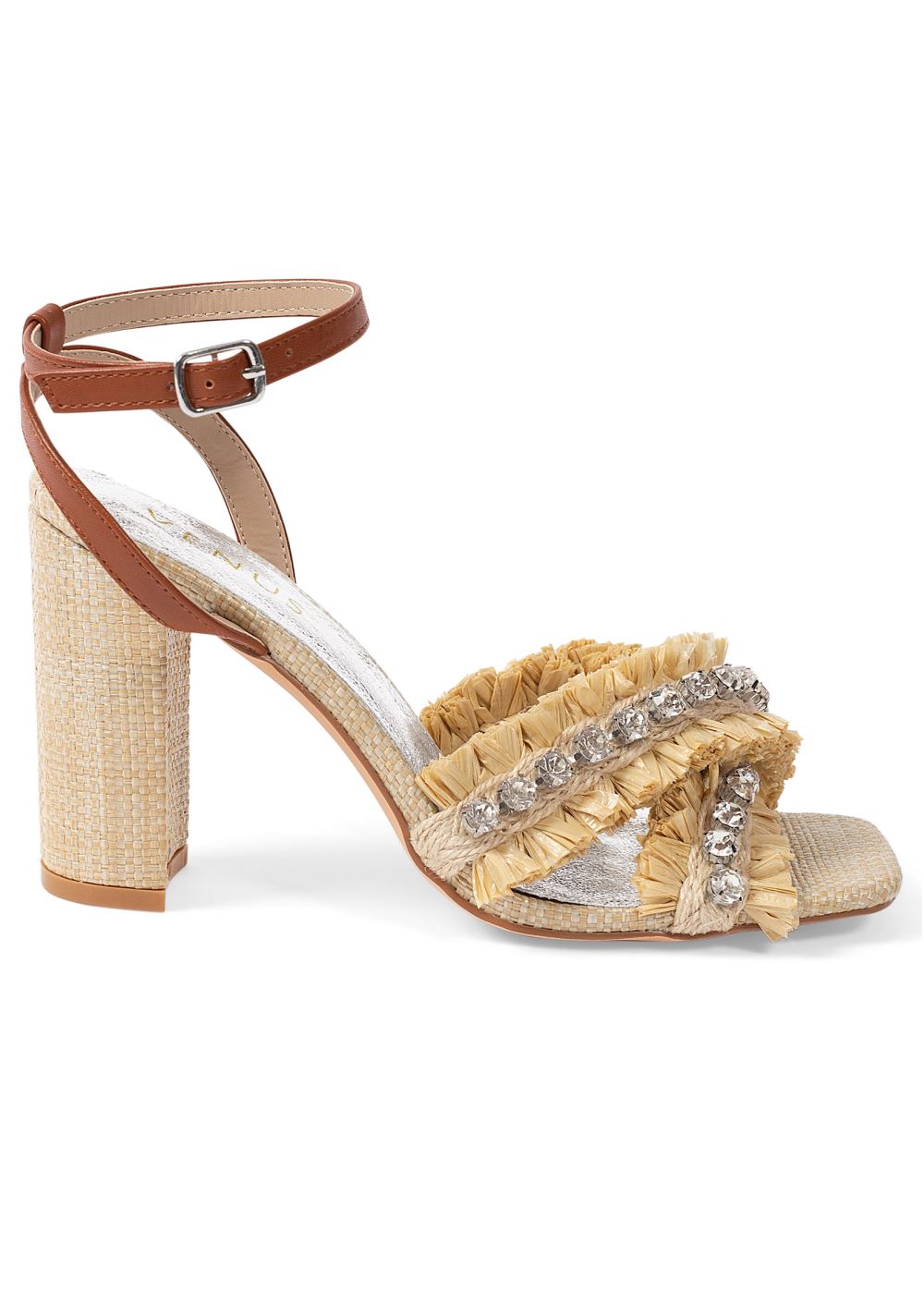 Venus Raffia Strappy Jewel Sandals in Natural Multi