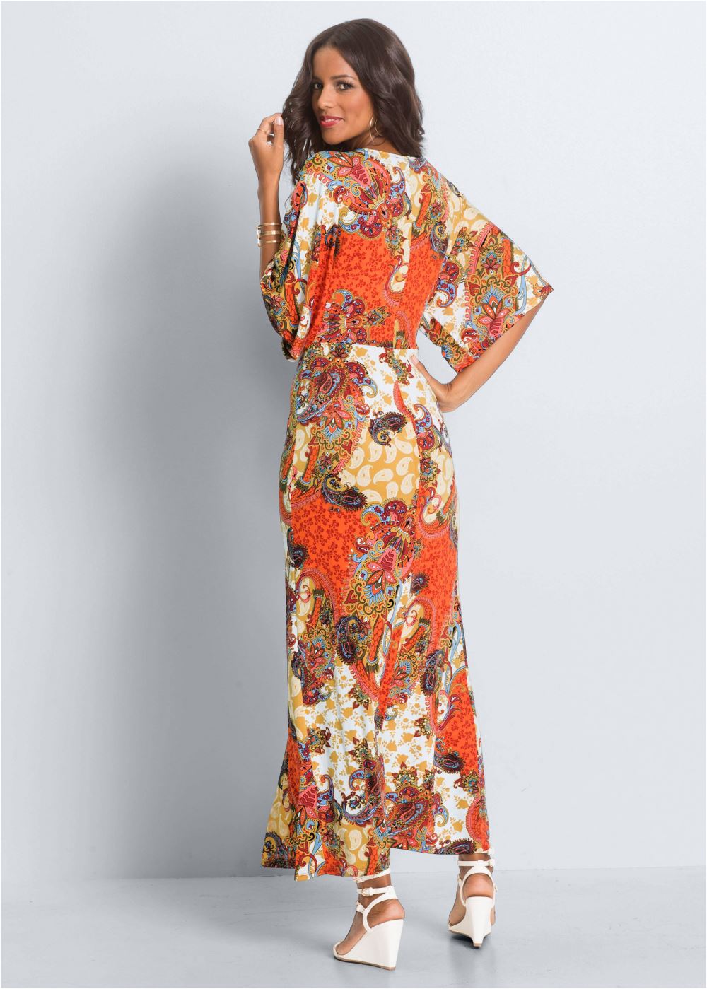 Venus Twist Front Maxi Dress - Orange Multi