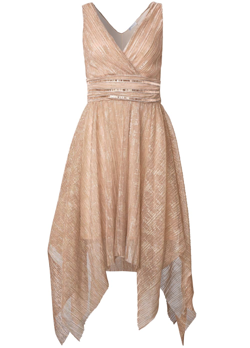 Venus Handkerchief Hem Shimmer Dress - Rose Gold