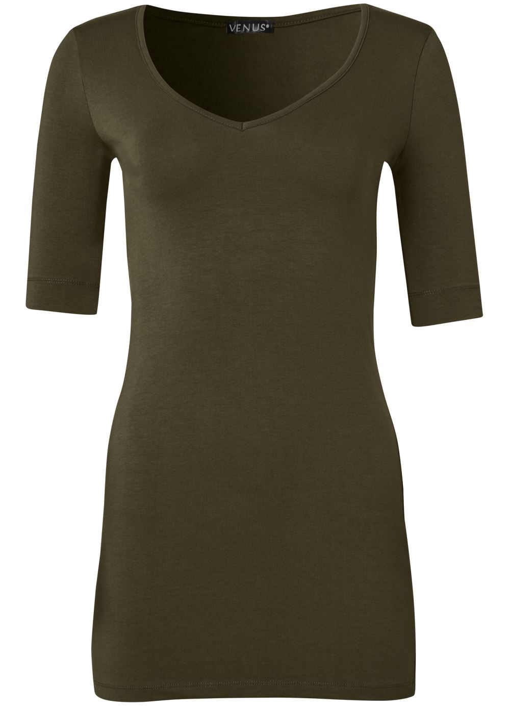 Venus Long And Lean V-Neck Tee in Olive