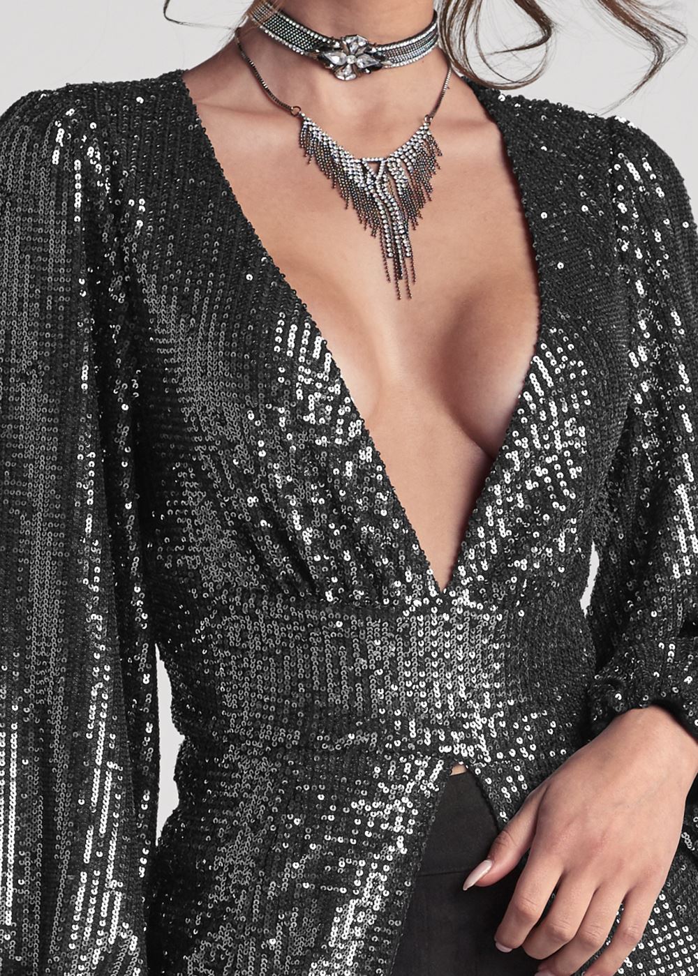 Venus Sequin Maxi Top in Gunmetal