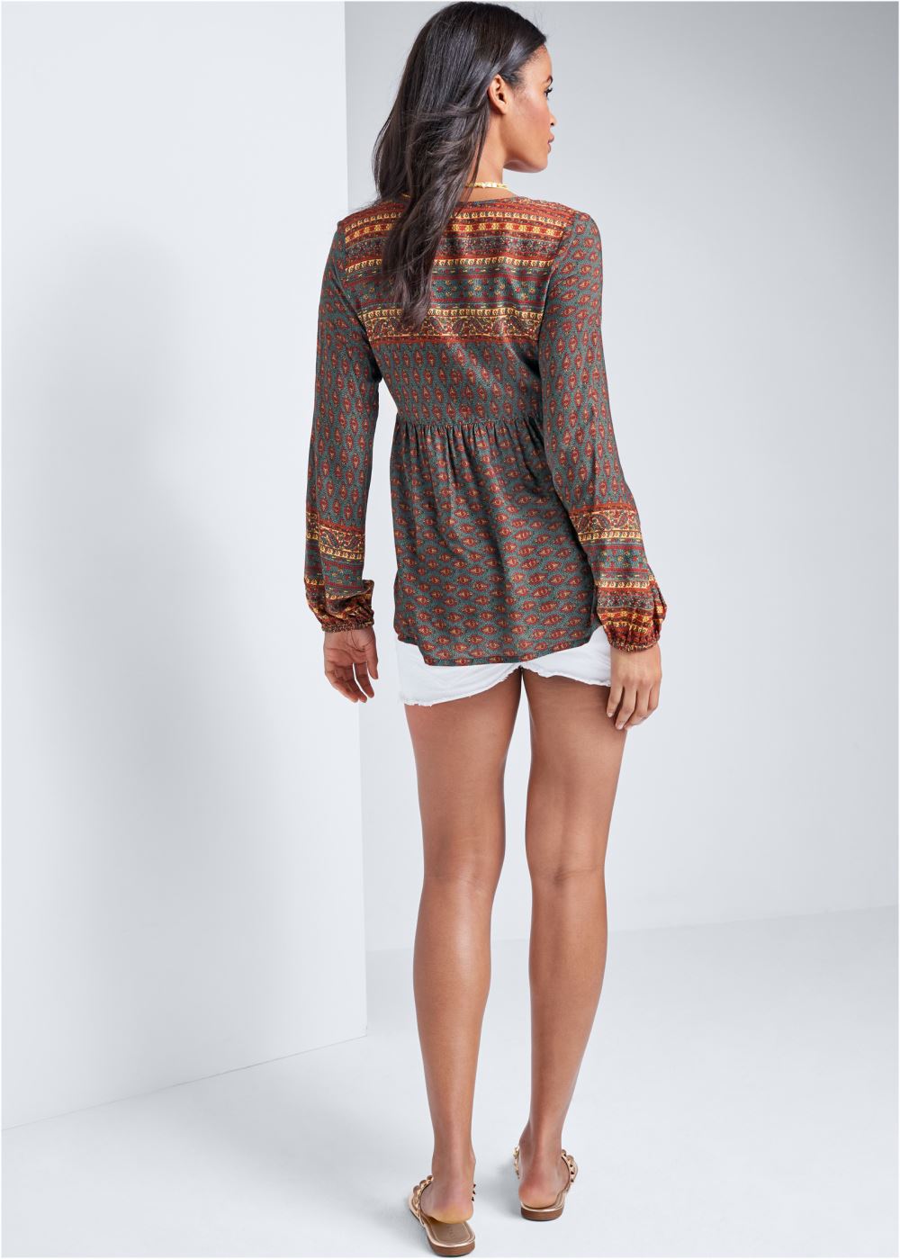 Venus Boho Printed Top in Navy Multi