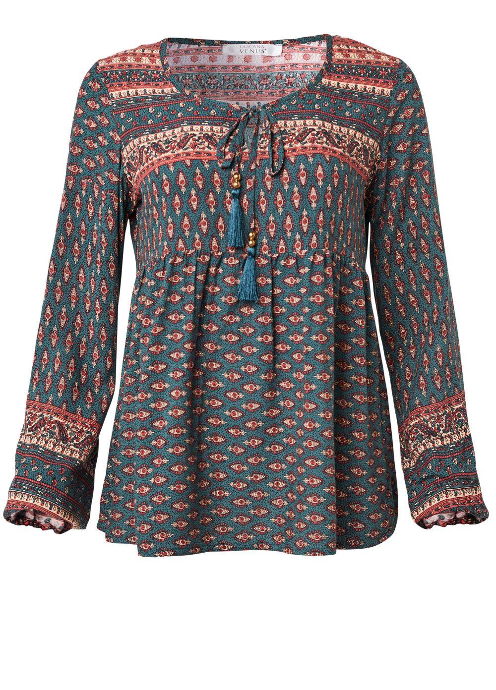 Venus Boho Printed Top in Navy Multi