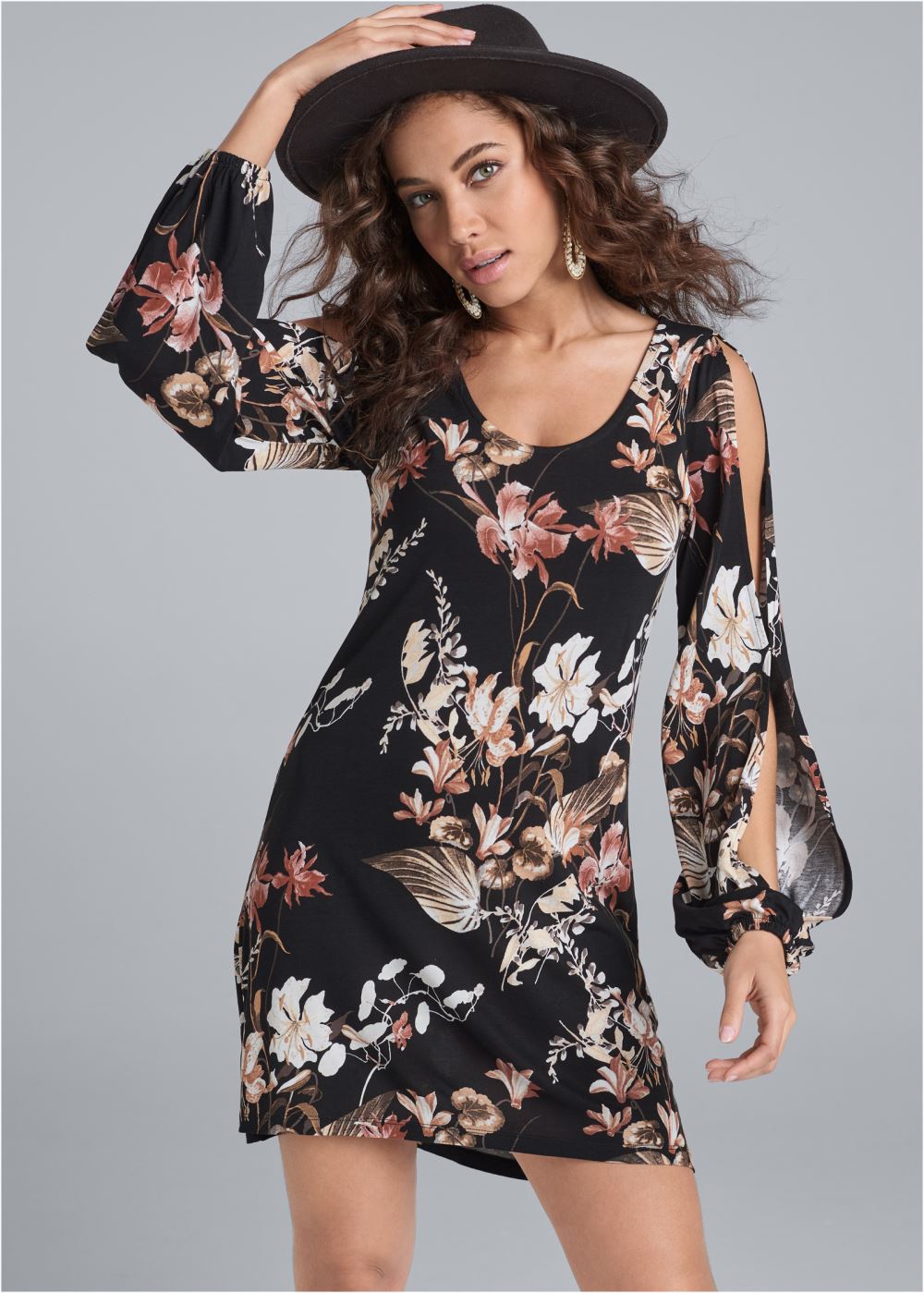Venus Sleeve Detail Dress - Black & Brown