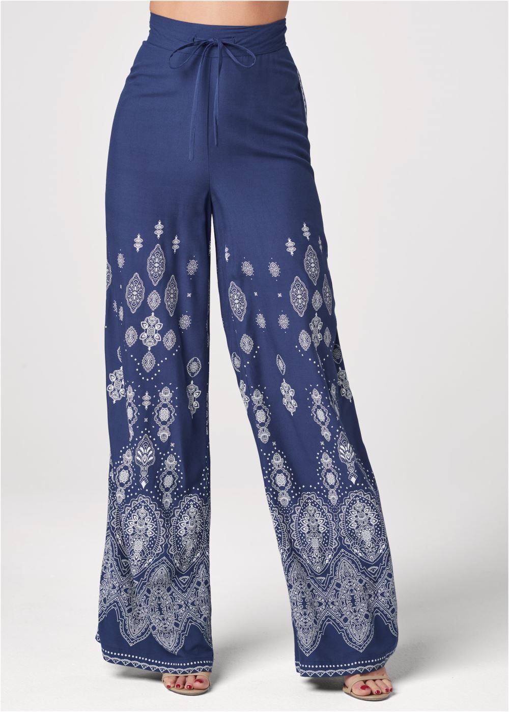 Venus Bandana Print Wide Leg Pants in Blue Multi