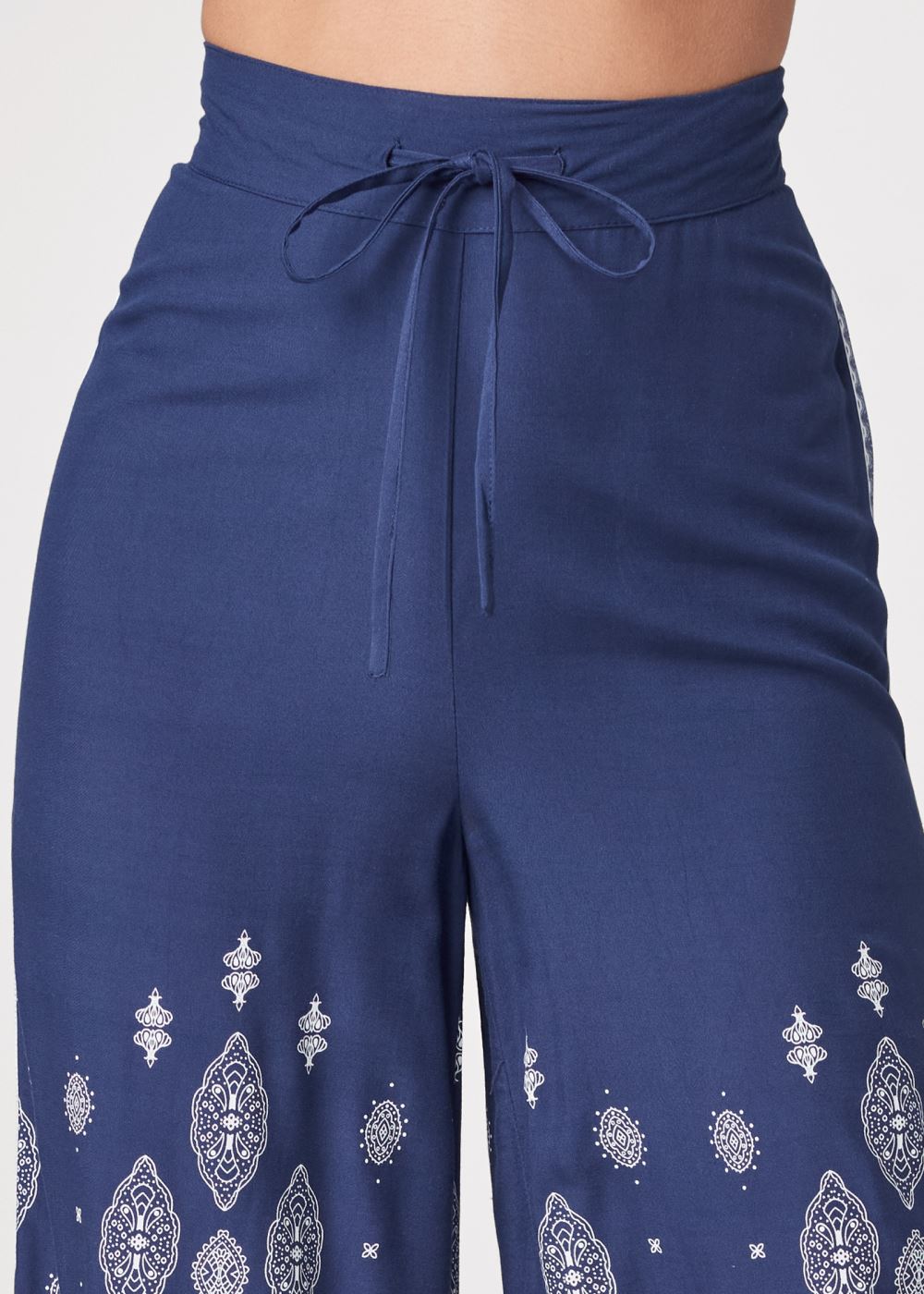 Venus Bandana Print Wide Leg Pants in Blue Multi