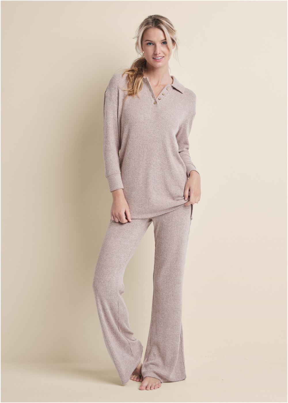 Venus Cozy Brushed Rib Lounge Set in Pink