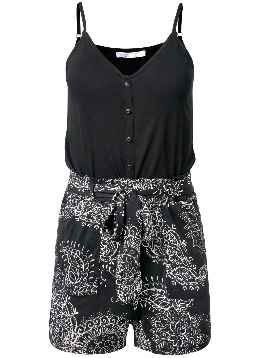 Venus Bottom Printed Romper in Black Multi
