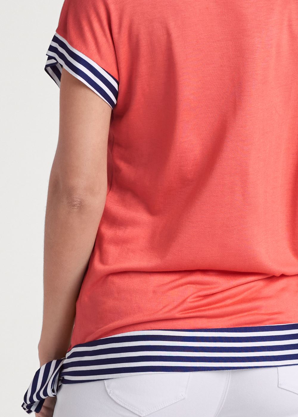 Venus Tie Detail Printed Top in Coral & Navy Blue