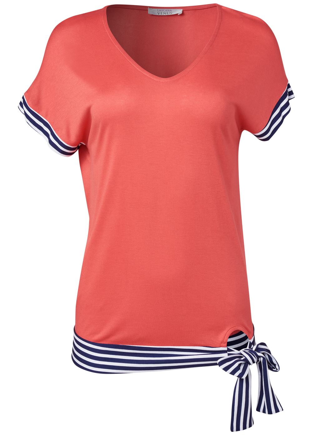 Venus Tie Detail Printed Top in Coral & Navy Blue