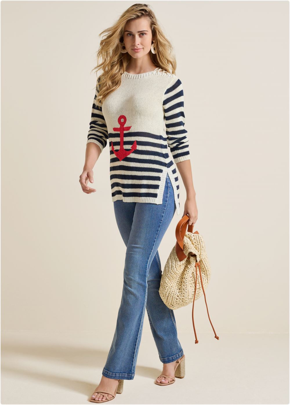Venus VENUS | Anchor Crew Neck Sweater in White Multi