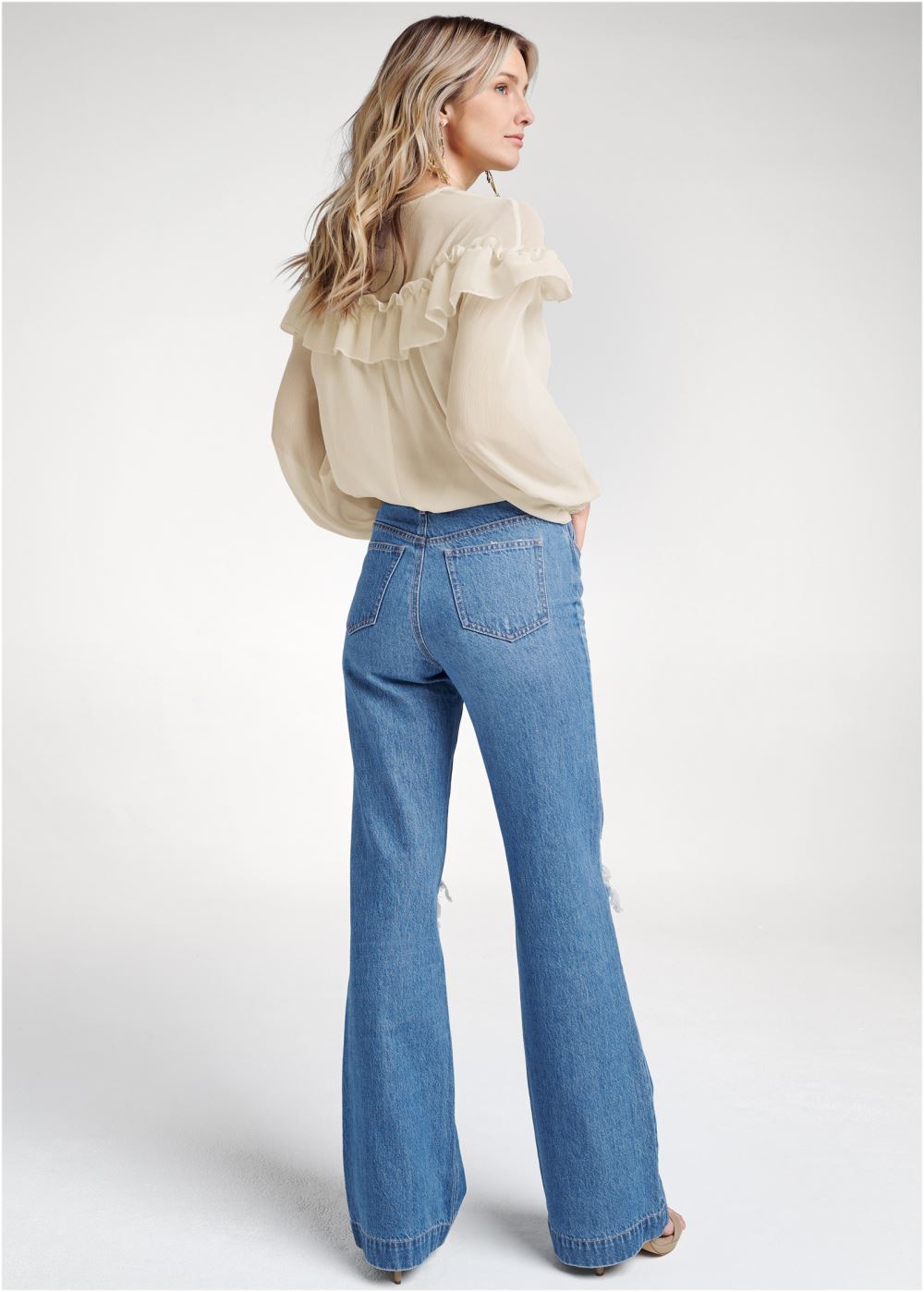 Venus Ruffle Detail Blouse in Beige