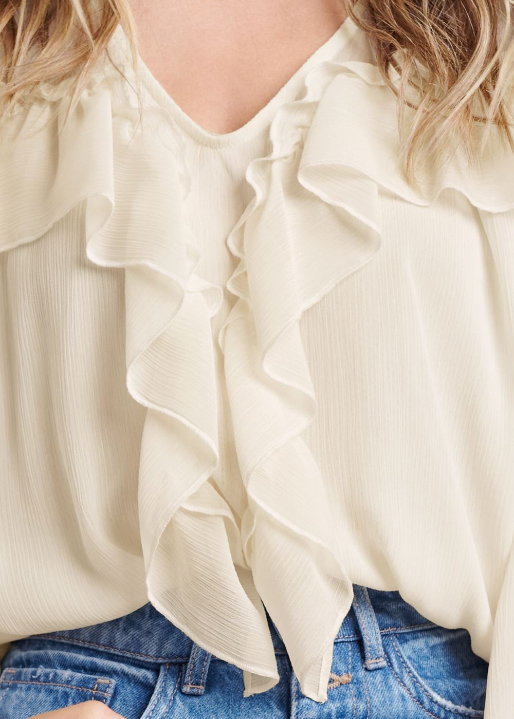 Venus Ruffle Detail Blouse in Beige