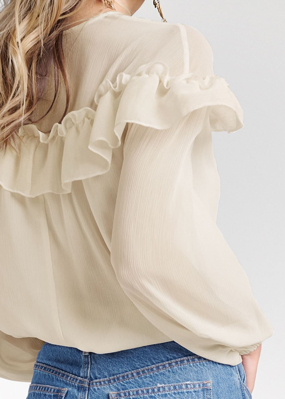 Venus Ruffle Detail Blouse in Beige