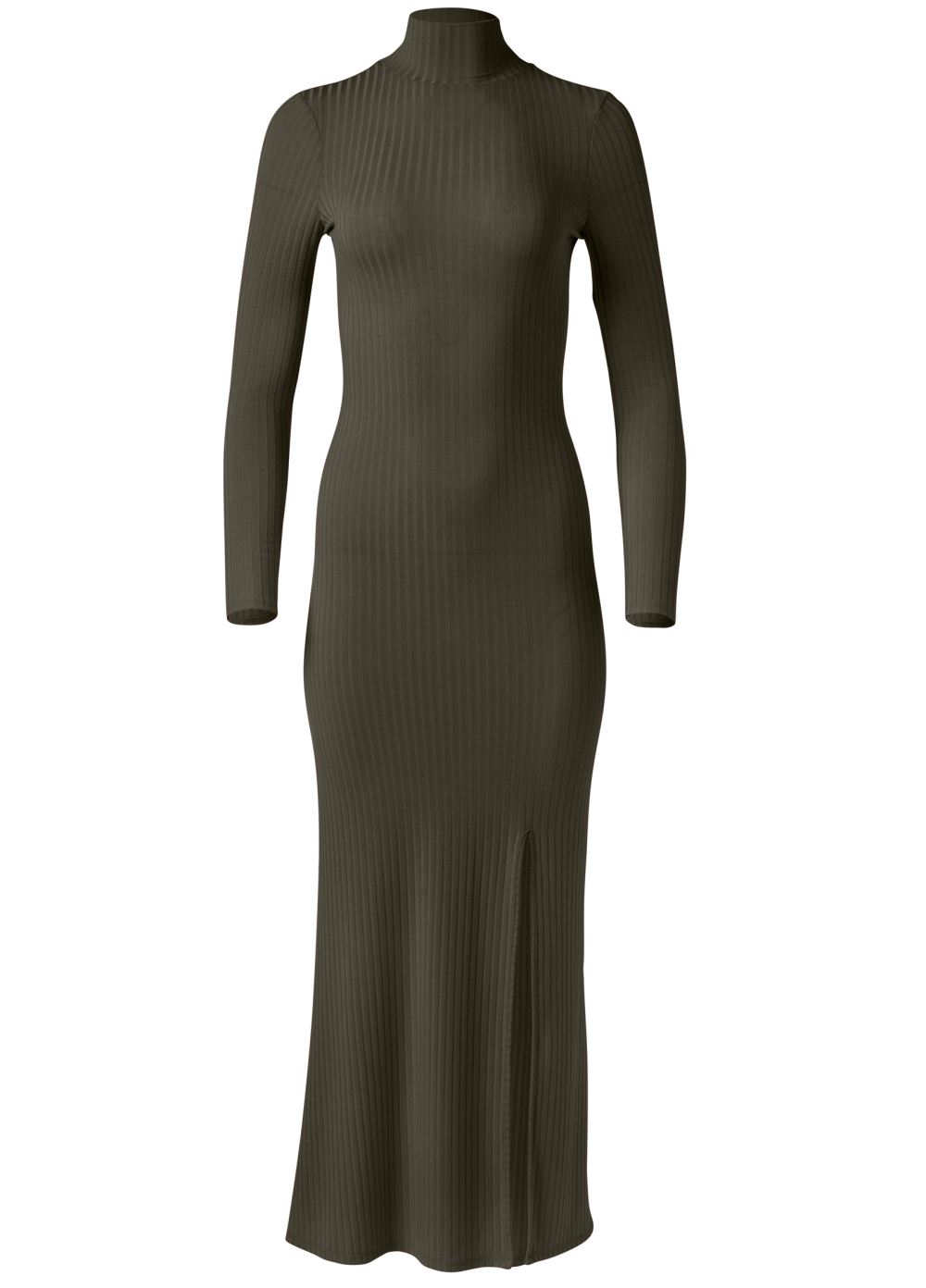 Venus Ribbed Mock-Neck Long Dress - Olive