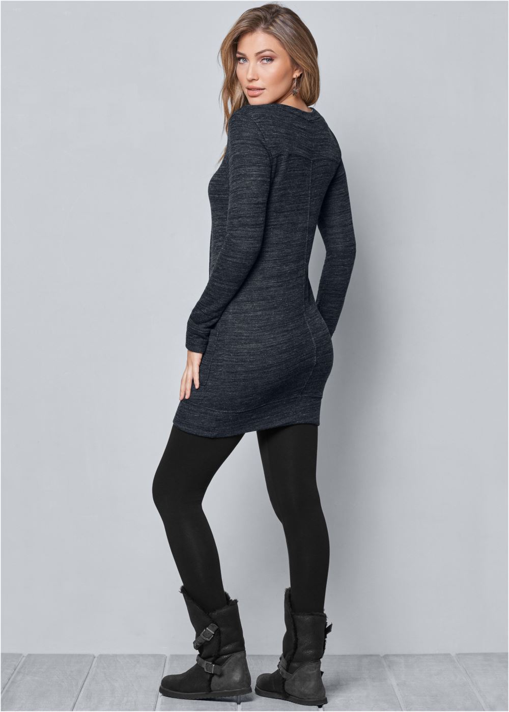 Venus Lace-Up French Terry Dress in Charcoal Grey