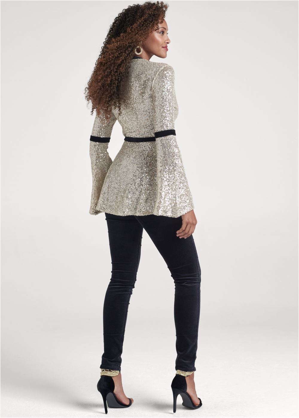 Venus Sequin Bell Sleeve Top in Champagne