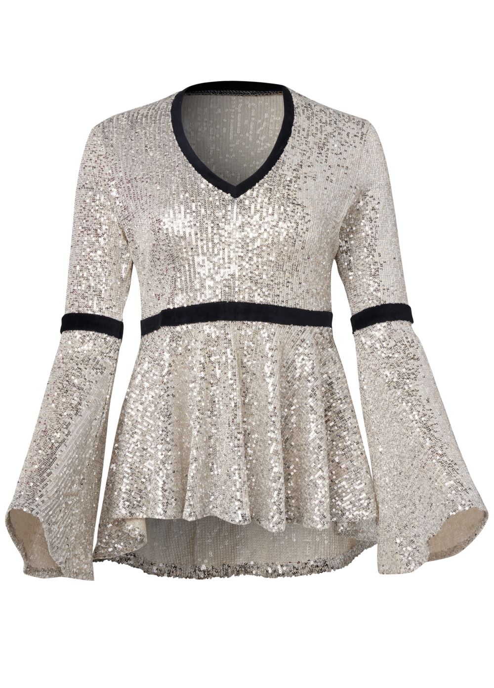 Venus Sequin Bell Sleeve Top in Champagne