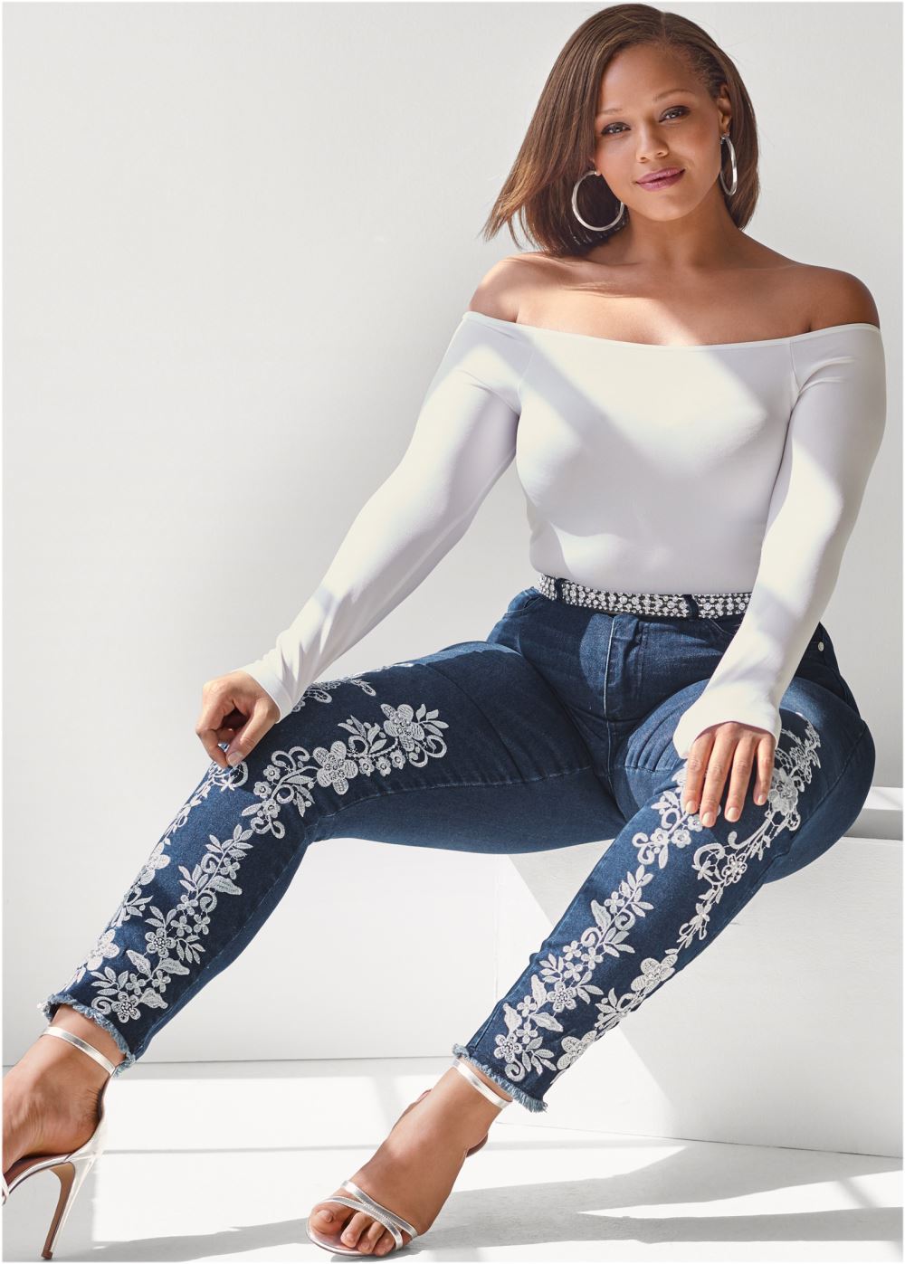 Venus Embellished Waist Belt in Black