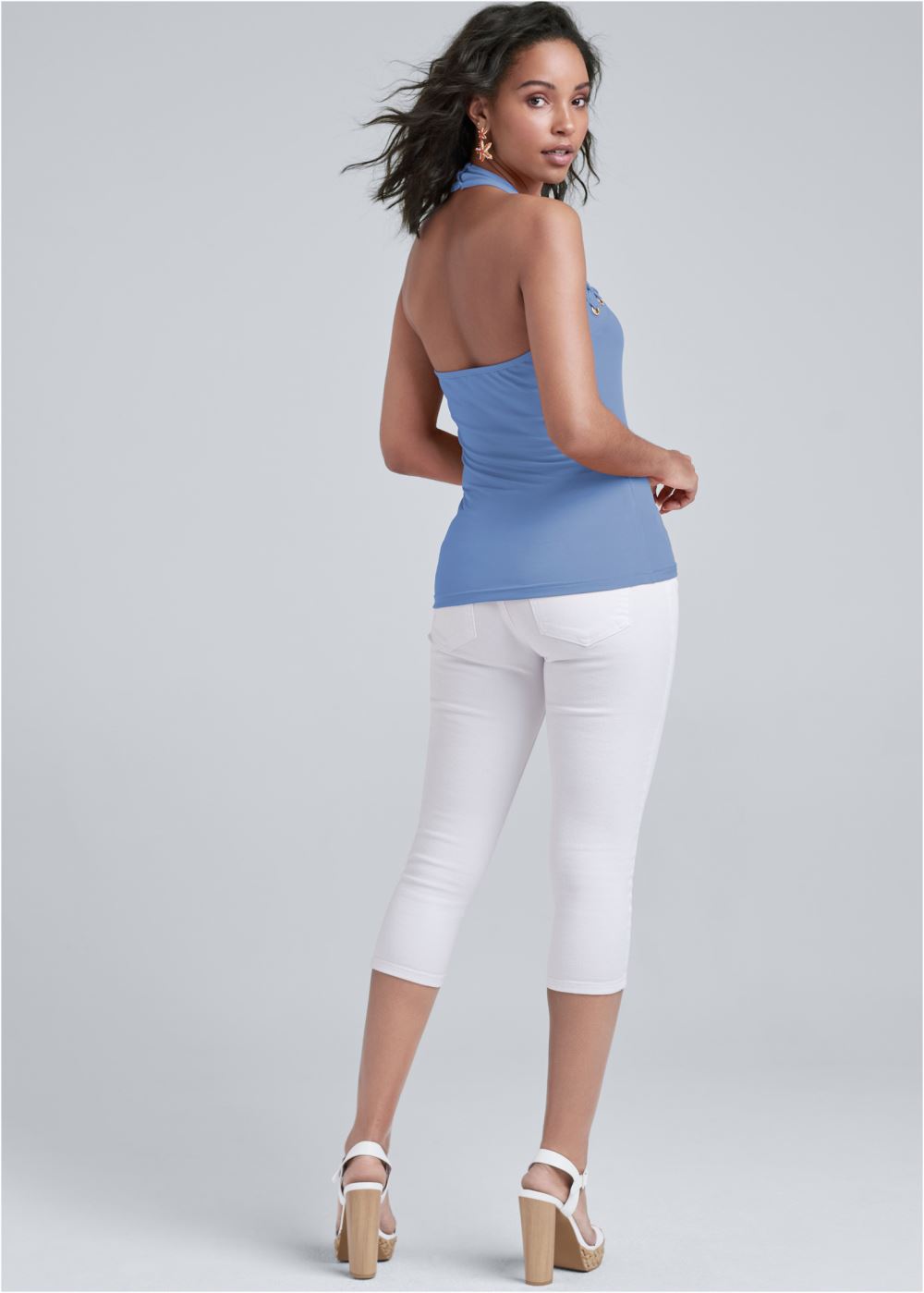 Venus One-Shoulder Strappy Top in Light Blue