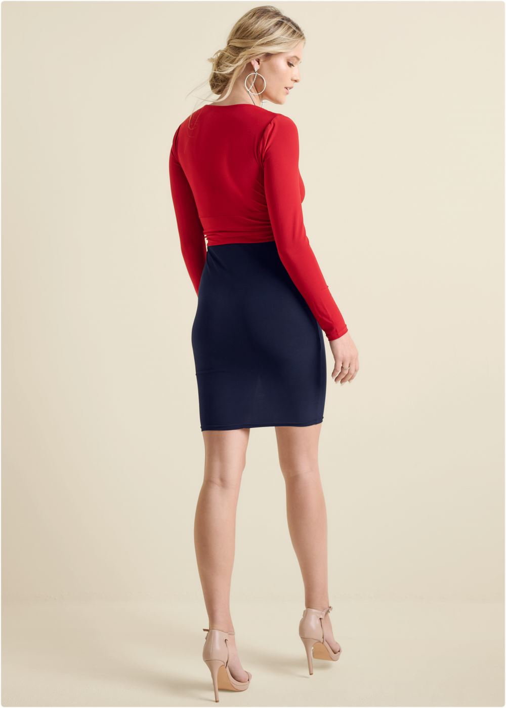Venus Color Block Bodycon Dress - Red And Blue