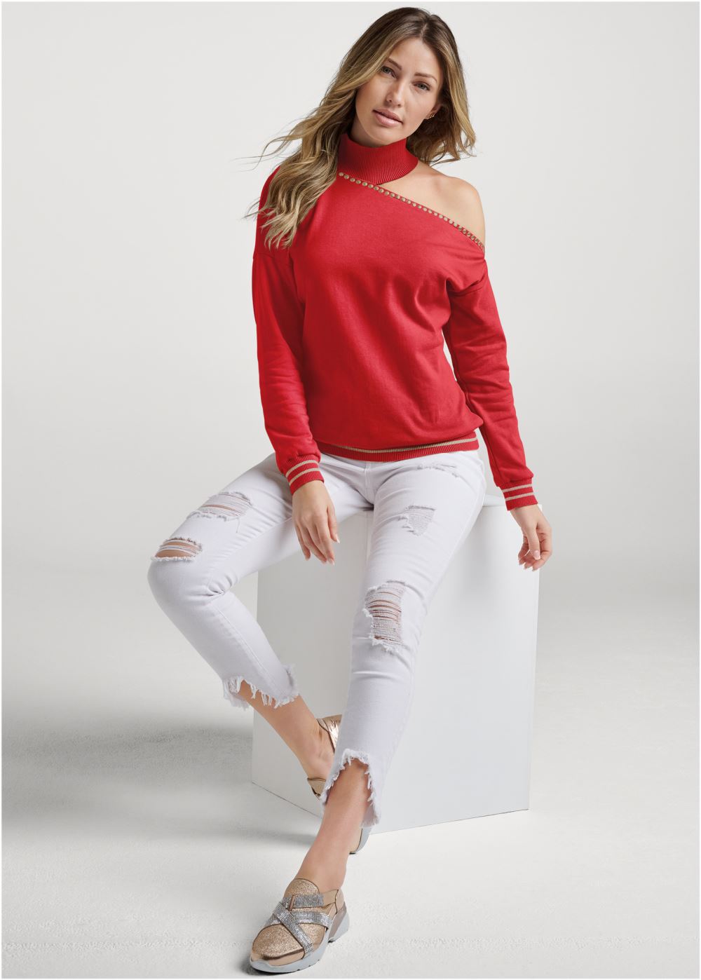 Venus Gold Studded Sweatshirt in Red