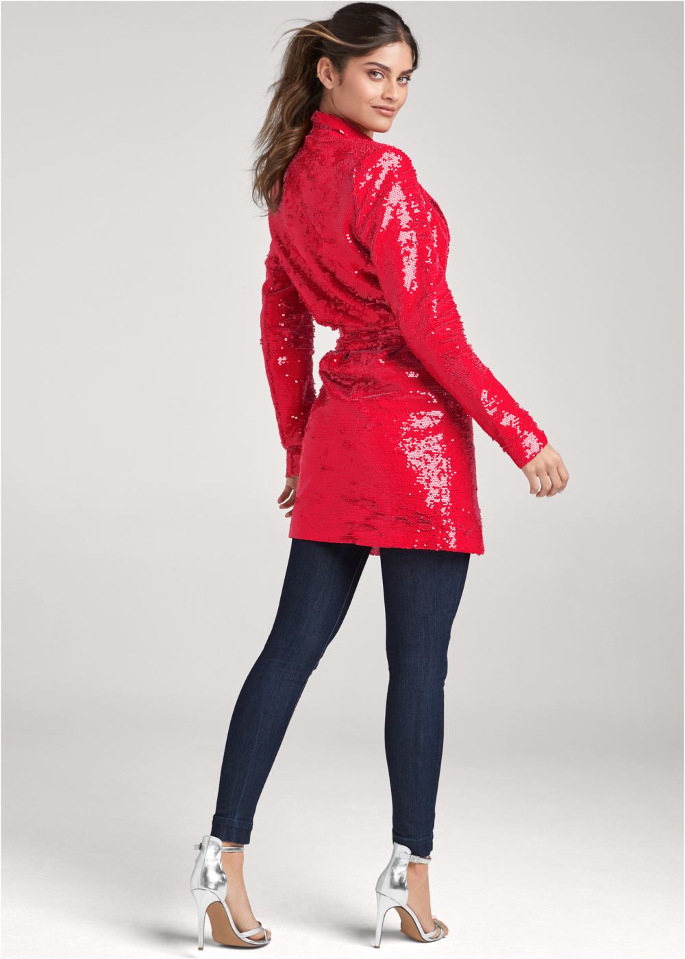 Venus Allover Sequin Blazer in Red