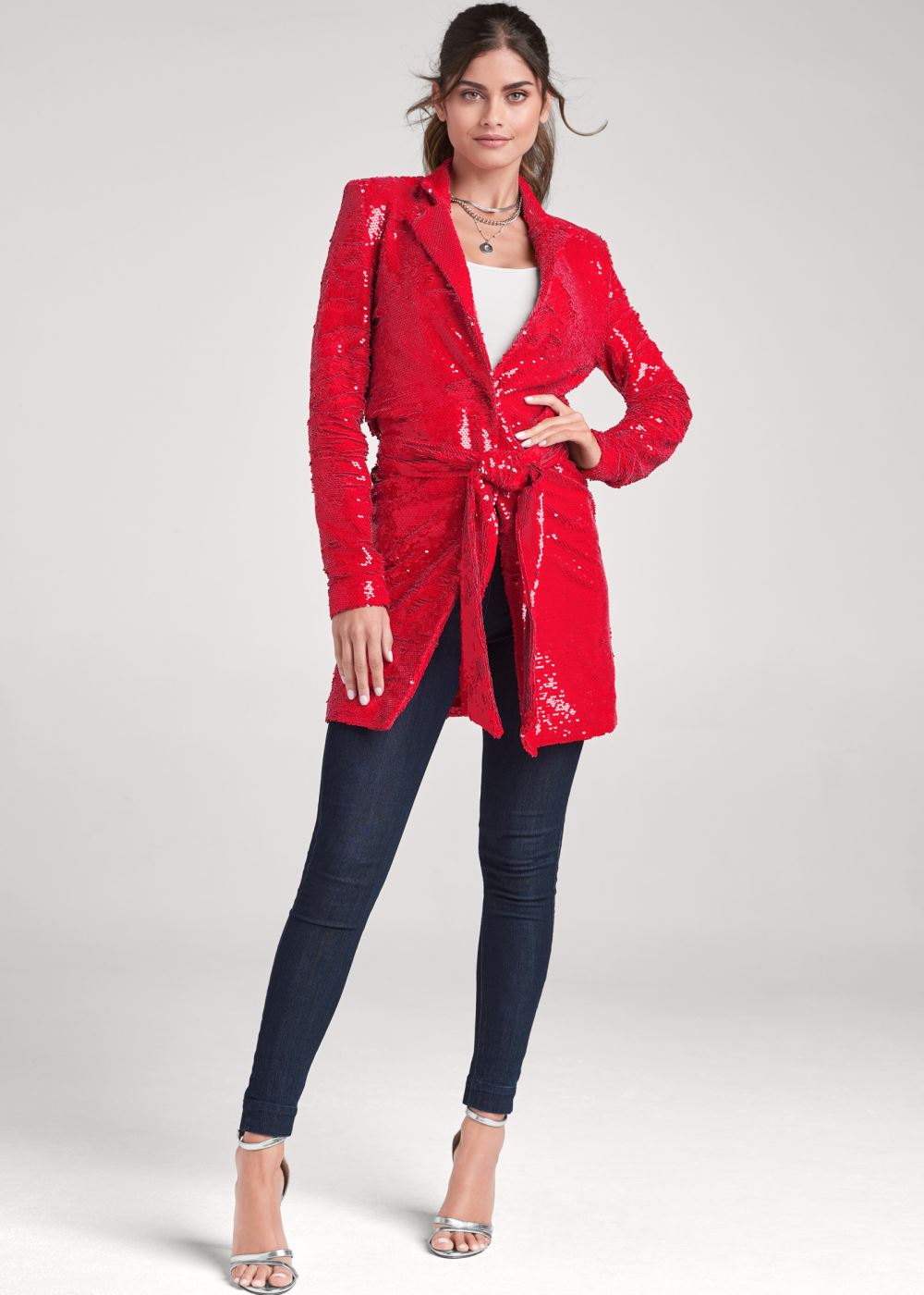 Venus Allover Sequin Blazer in Red
