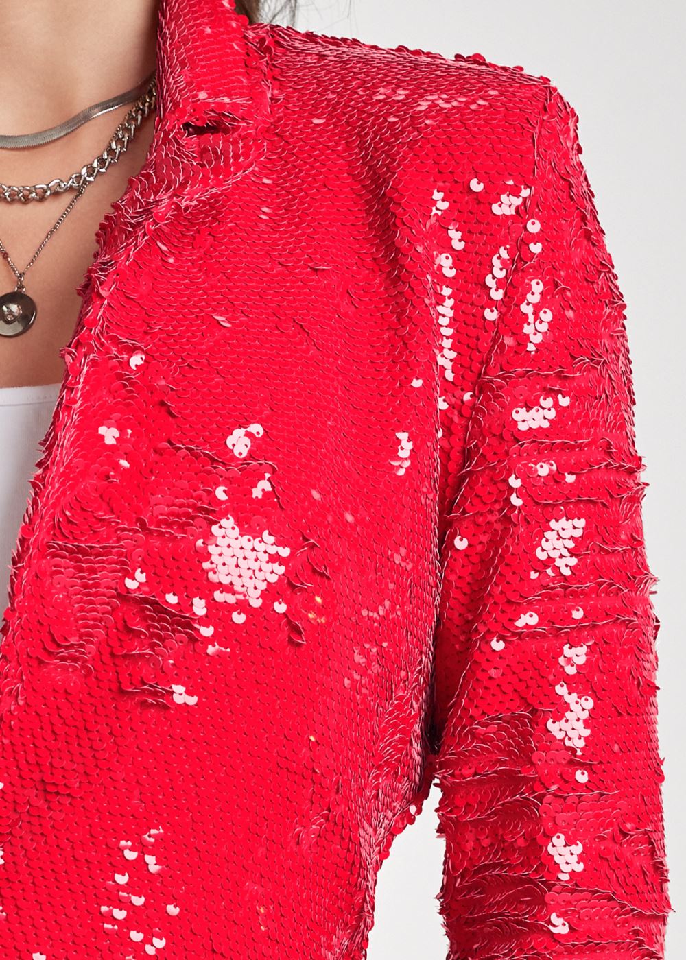 Venus Allover Sequin Blazer in Red
