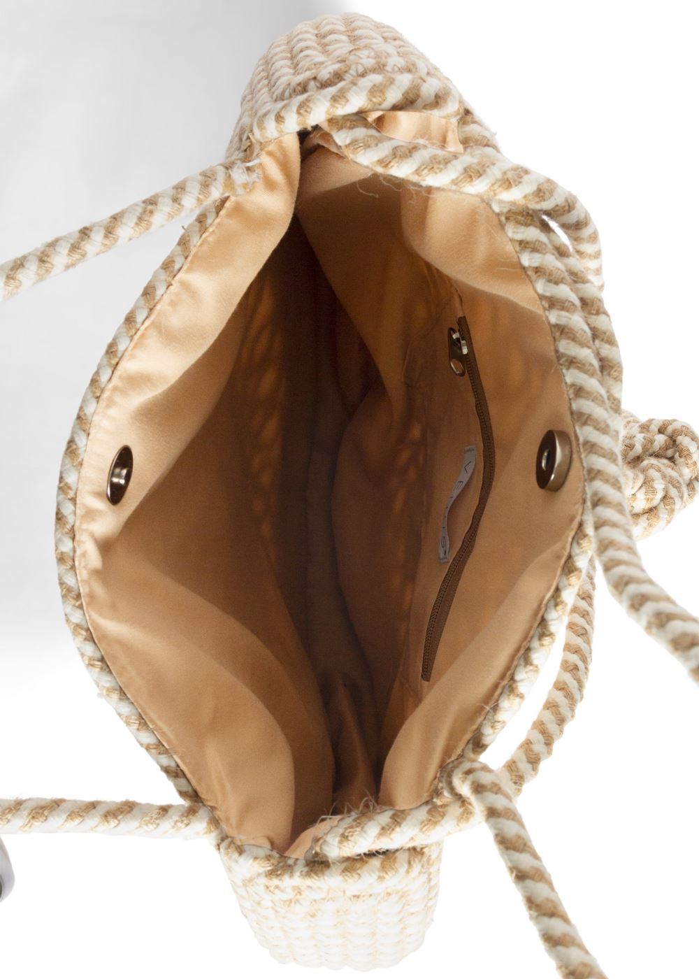 Venus Striped Rope Shell Tote Bag in Tan & White