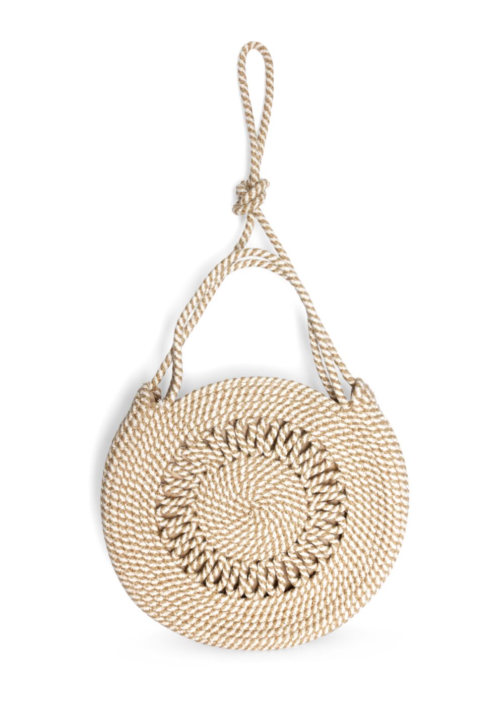 Venus Striped Rope Shell Tote Bag in Tan & White