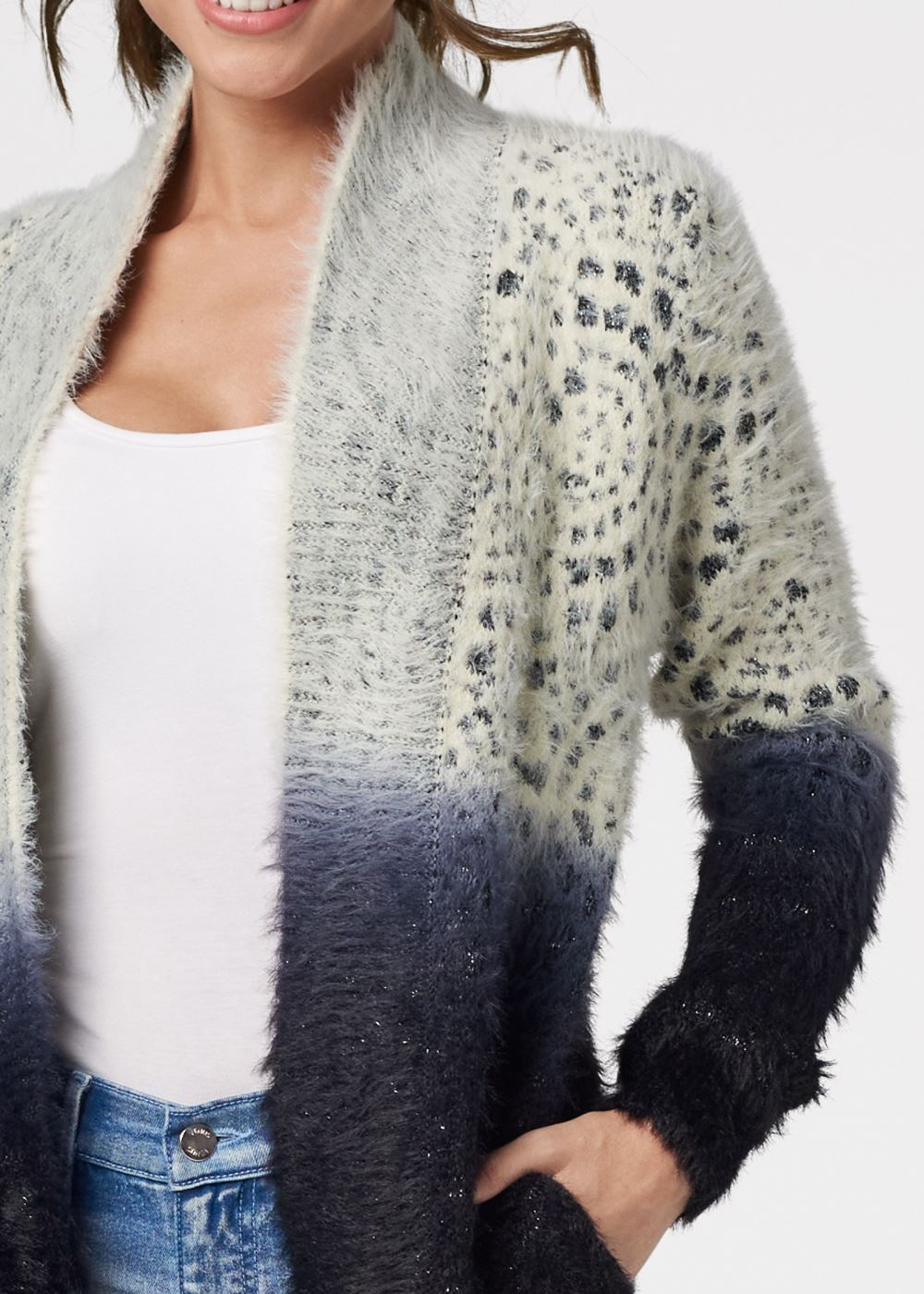 Venus VENUS | Ombre Eyelash Cardigan in White Multi