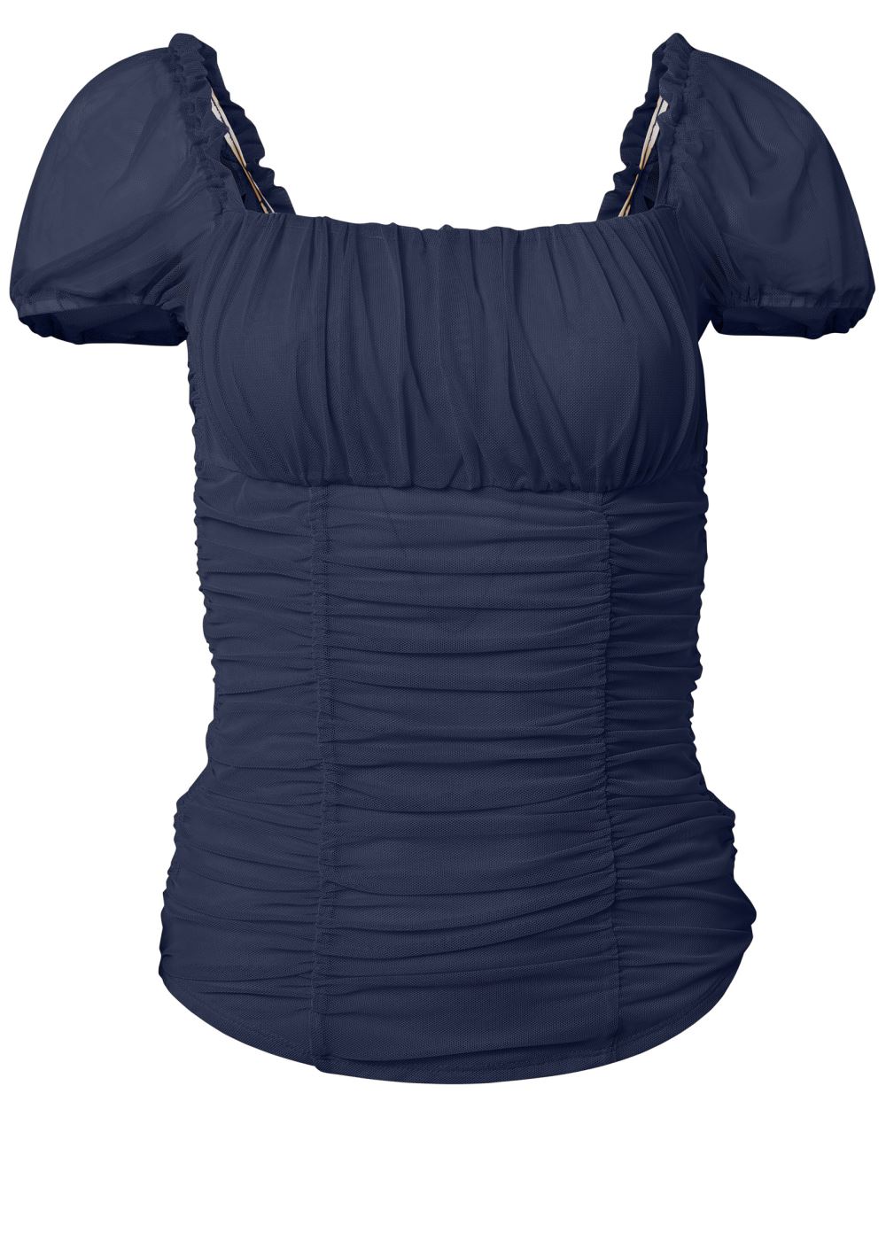 Venus Ruched Mesh Short Sleeve Top in Navy