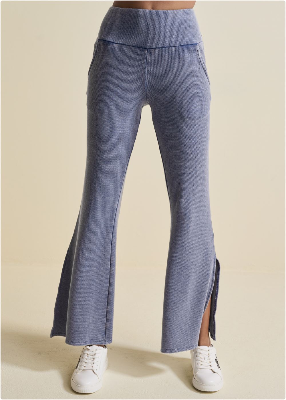 Venus Washed Slit Flare Leg Pants in Dark Blue
