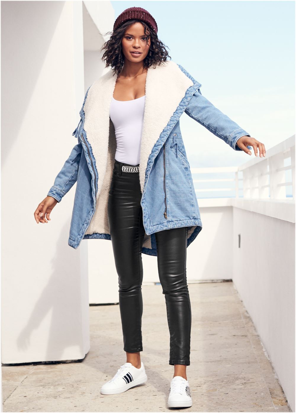Venus Sherpa Lined Denim Coat in Light Wash
