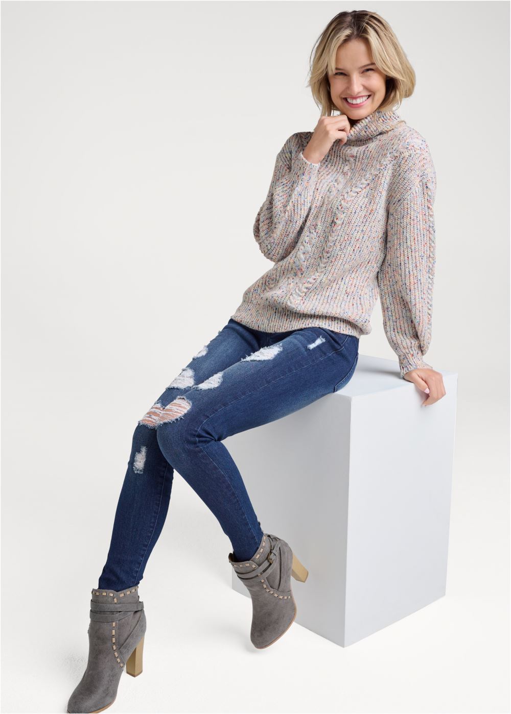 Venus Wrap Stitch Detail Booties in Grey