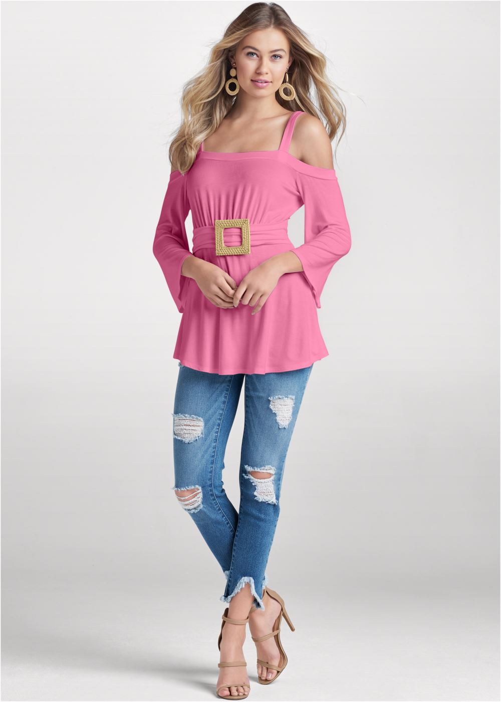Venus Raffia Belt Top in Pink