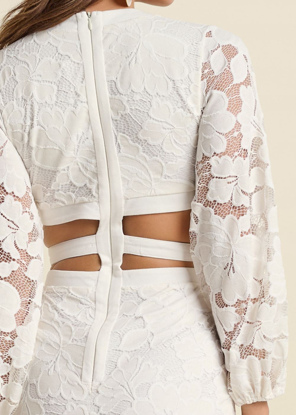 Venus Lace Fitted Cutout Dress - Off White