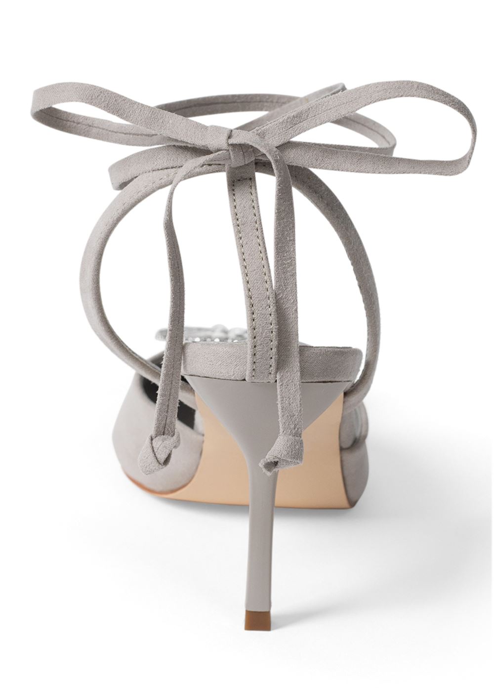 Venus Faux-Suede Lace-Up Heels in Light Grey