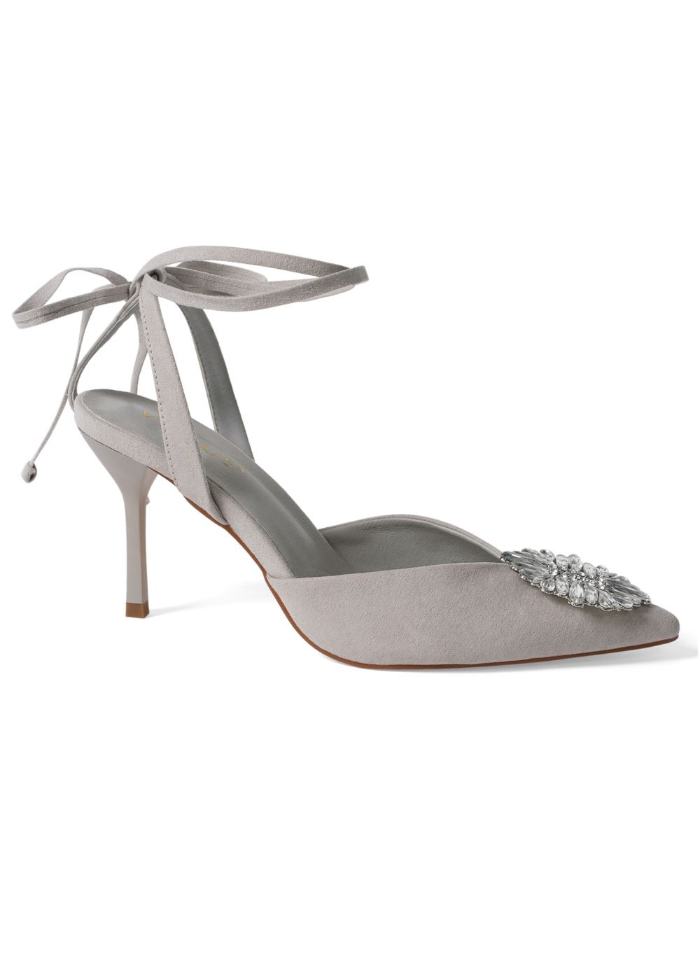 Venus Faux-Suede Lace-Up Heels in Light Grey
