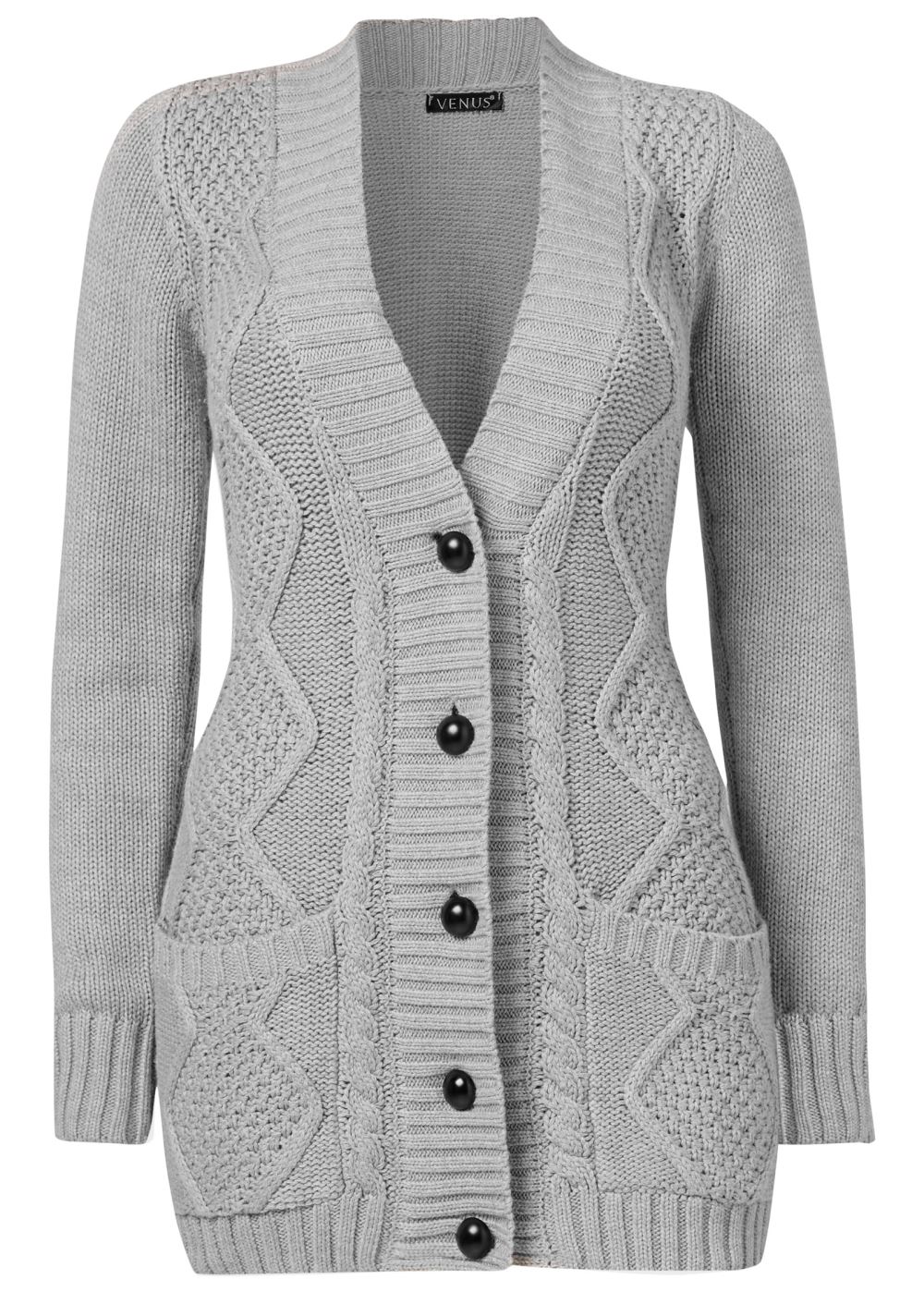 Venus VENUS | Button-Front Knit Cardigan in Light Grey