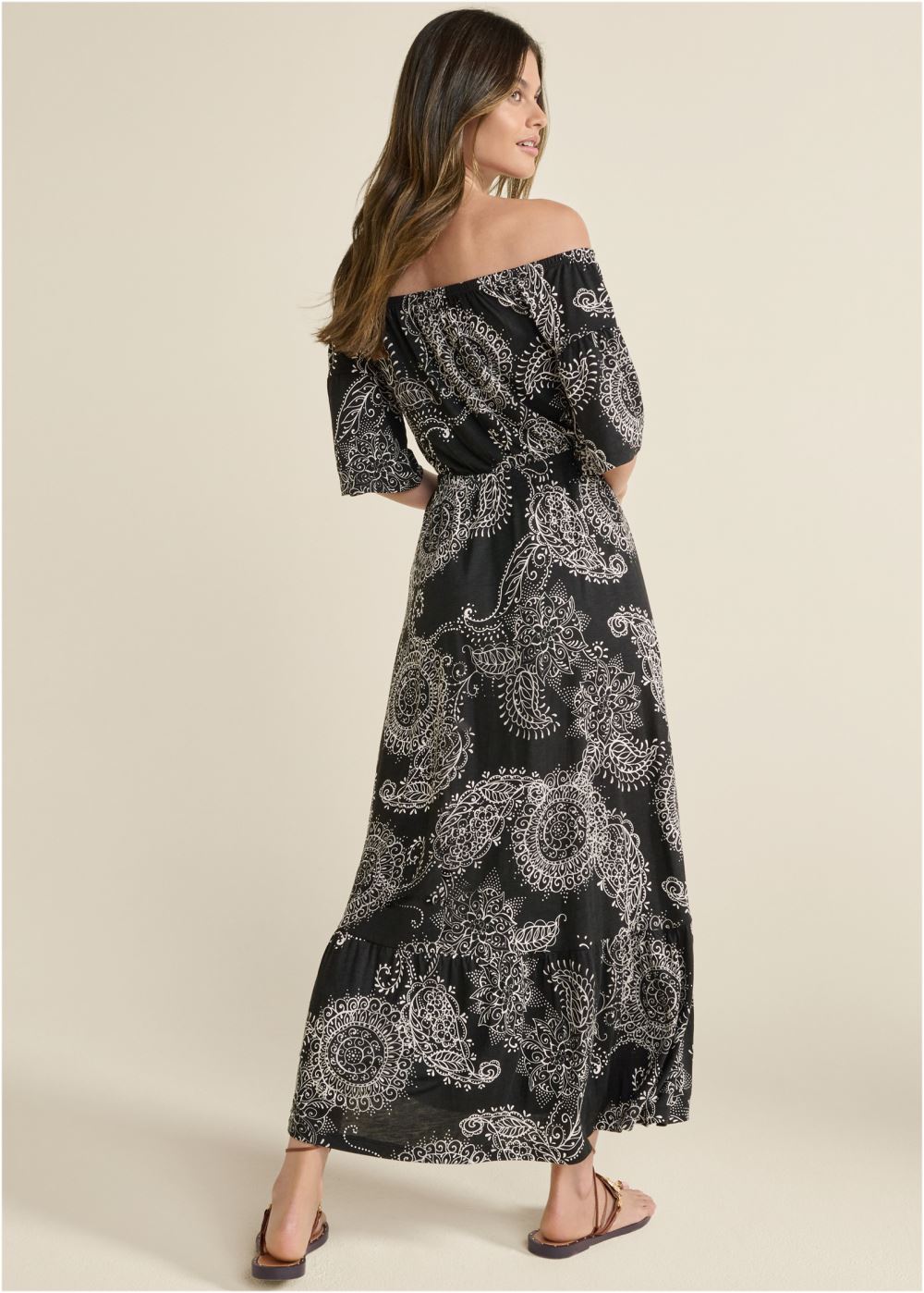 Venus Off-The-Shoulder Maxi Dress - Black Multi
