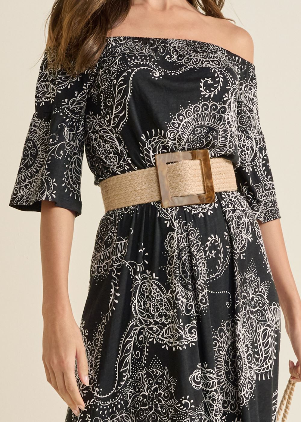 Venus Off-The-Shoulder Maxi Dress - Black Multi